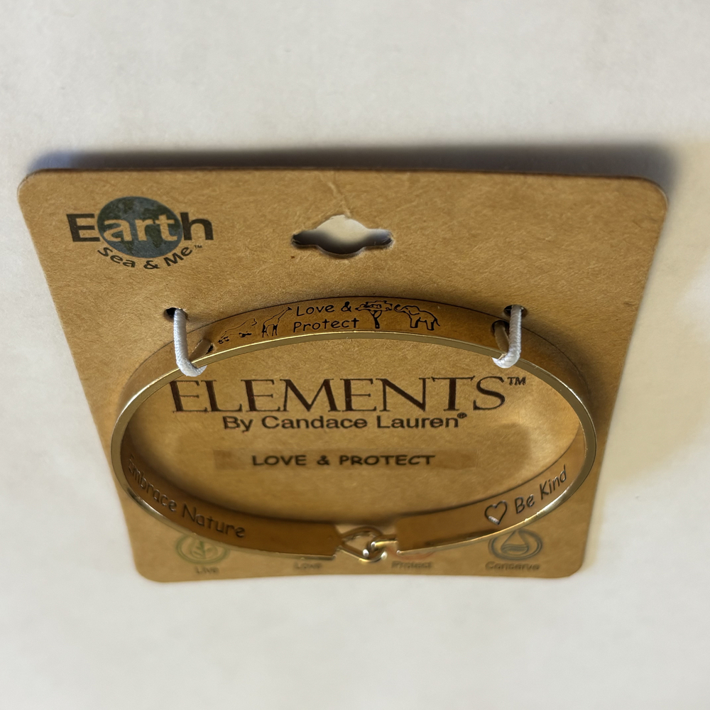 Elements by Candace Lauren Gold Tone "Love & Protect" Hook Bangle Bracelet NWT